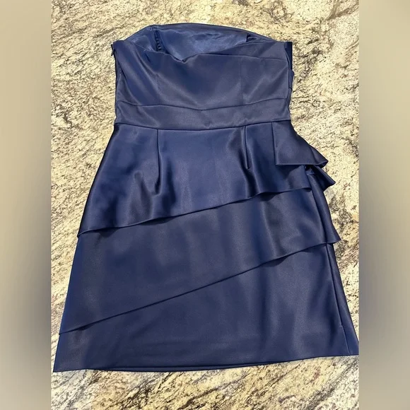 Max and Cleo Mariner Blue Strapless Tiered Ruffle Cocktail Dress Size 8 - Picture 8 of 13